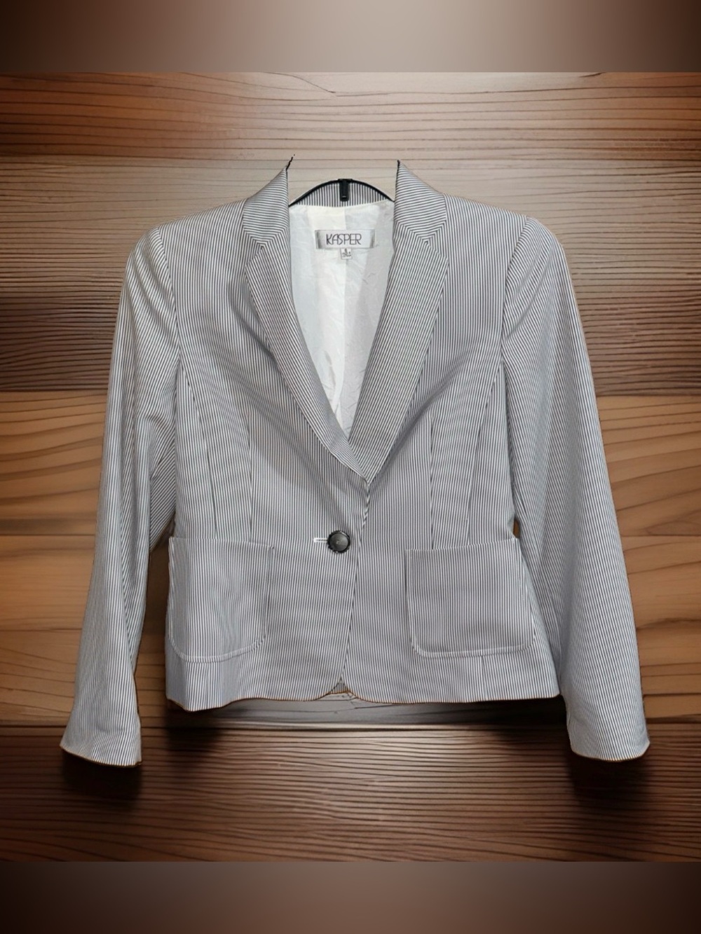 Kasper Women’s Gray Pinstripe Single-Button Blazer-6-EC